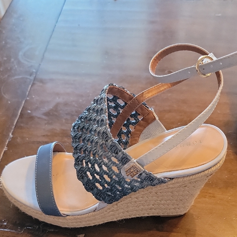 Tommy Hilfiger Blue and Tan Woven Wedges